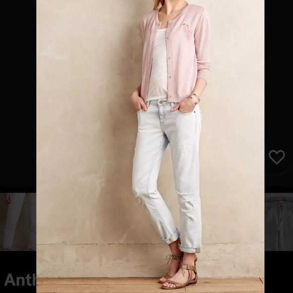 ANTHRO PILCRO And The Letterpress Hyphen Distressed Light Wash Boyfriend Jeans - Picture 2 of 14